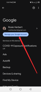 Select Manage your Google account